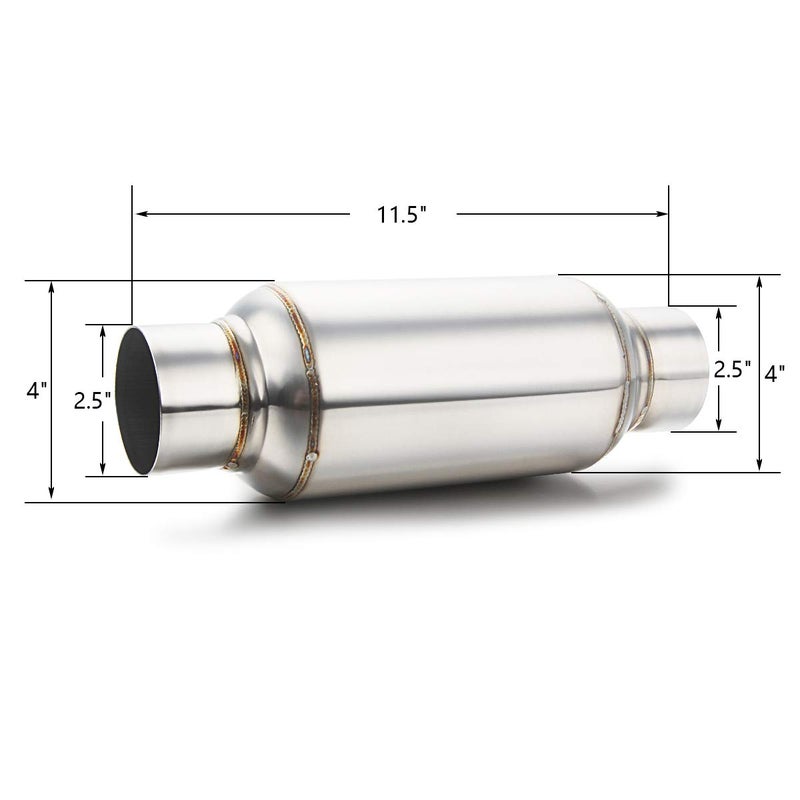 LCGP 2.5'' Inlet & Outlet Universal Muffler, 11.5'' Overall Length Stainless Steel Resonator - Image 2